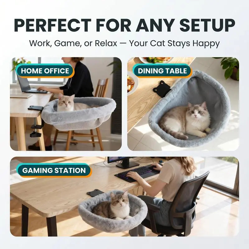 ZERO PET Cat Desk Hammock Bed - Upgraded Clamp, Soft & Sturdy Indoor Cat Nest, Holds Up to 45LBS, Machine Washable