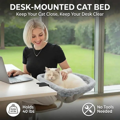 ZERO PET Cat Desk Hammock Bed - Upgraded Clamp, Soft & Sturdy Indoor Cat Nest, Holds Up to 45LBS, Machine Washable