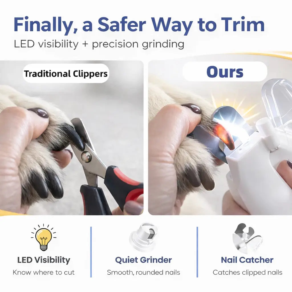 2-In-1 Dog Nail Clipper & Grinder (Paw Trimmer) with LED Light, Safe Precision Trim, Sharp Blades, Quiet Low Vibration, USB Rechargeable, for Small-Medium-Large Dogs Cats Home Grooming