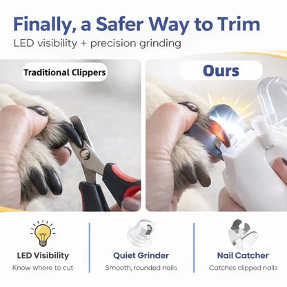 2-In-1 Dog Nail Clipper & Grinder (Paw Trimmer) with LED Light, Safe Precision Trim, Sharp Blades, Quiet Low Vibration, USB Rechargeable, for Small-Medium-Large Dogs Cats Home Grooming
