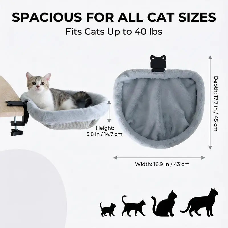 ZERO PET Cat Desk Hammock Bed - Upgraded Clamp, Soft & Sturdy Indoor Cat Nest, Holds Up to 45LBS, Machine Washable