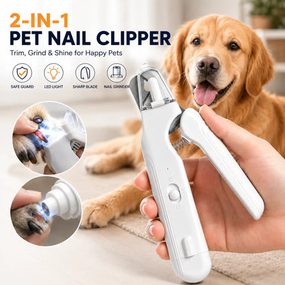 2-In-1 Dog Nail Clipper & Grinder (Paw Trimmer) with LED Light, Safe Precision Trim, Sharp Blades, Quiet Low Vibration, USB Rechargeable, for Small-Medium-Large Dogs Cats Home Grooming