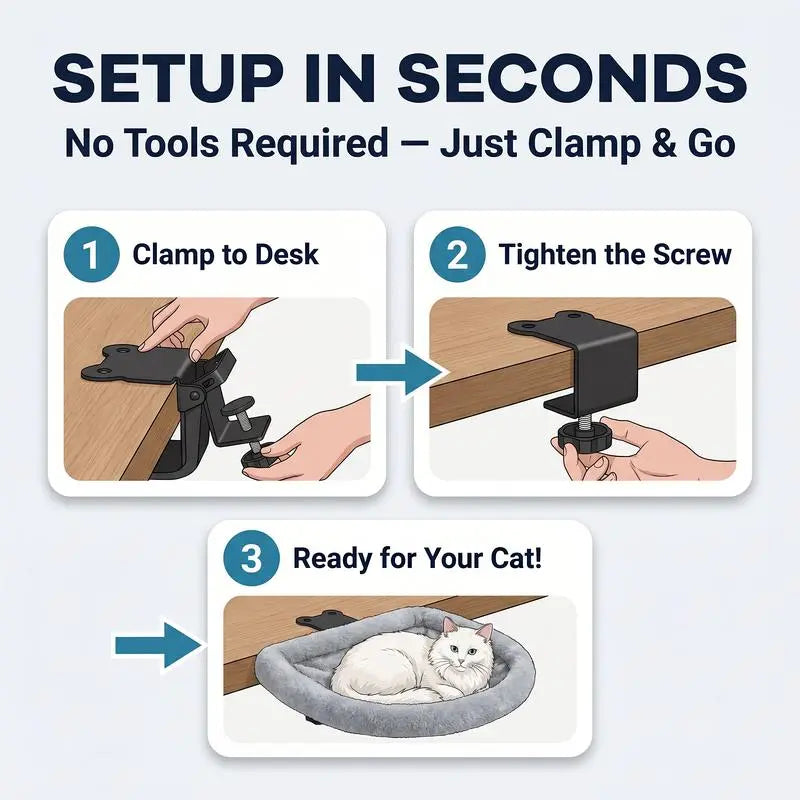 ZERO PET Cat Desk Hammock Bed - Upgraded Clamp, Soft & Sturdy Indoor Cat Nest, Holds Up to 45LBS, Machine Washable