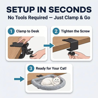 ZERO PET Cat Desk Hammock Bed - Upgraded Clamp, Soft & Sturdy Indoor Cat Nest, Holds Up to 45LBS, Machine Washable