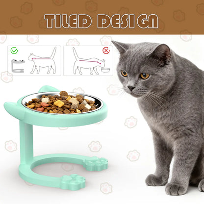 Elevated Tilted Cat Bowl, 316 Stainless Steel Raised Feeder with Anti-Slip Paw Stand, Catbowl, Whisker Friendly Neck Protection Pet Food Dish, Easy Clean Portable Kitten Feeding Bowl for Senior Cats & Small Puppies