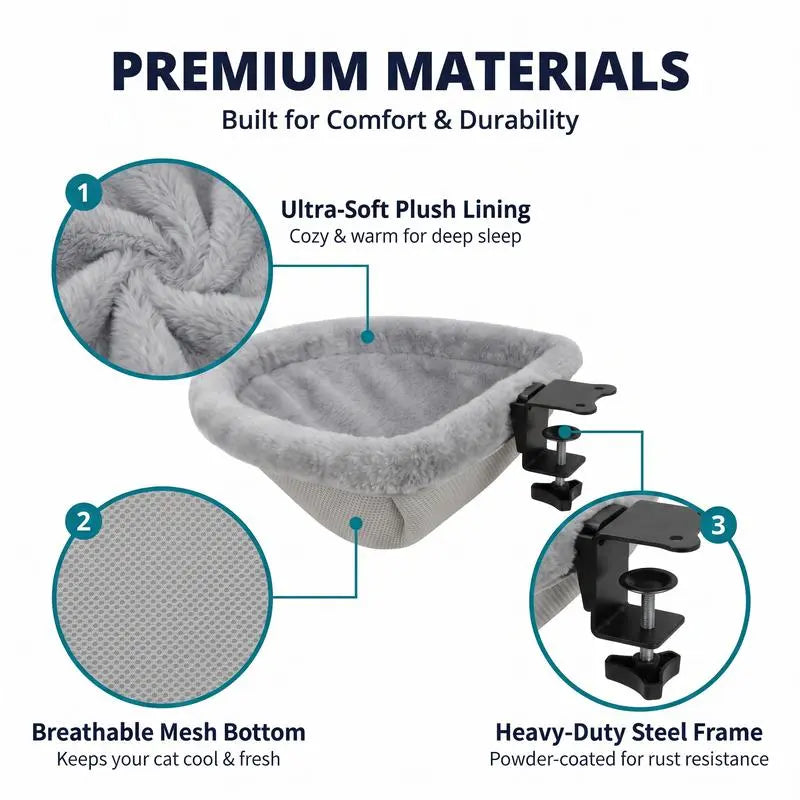 ZERO PET Cat Desk Hammock Bed - Upgraded Clamp, Soft & Sturdy Indoor Cat Nest, Holds Up to 45LBS, Machine Washable