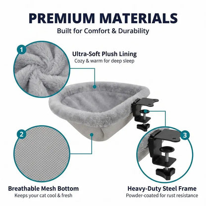 ZERO PET Cat Desk Hammock Bed - Upgraded Clamp, Soft & Sturdy Indoor Cat Nest, Holds Up to 45LBS, Machine Washable
