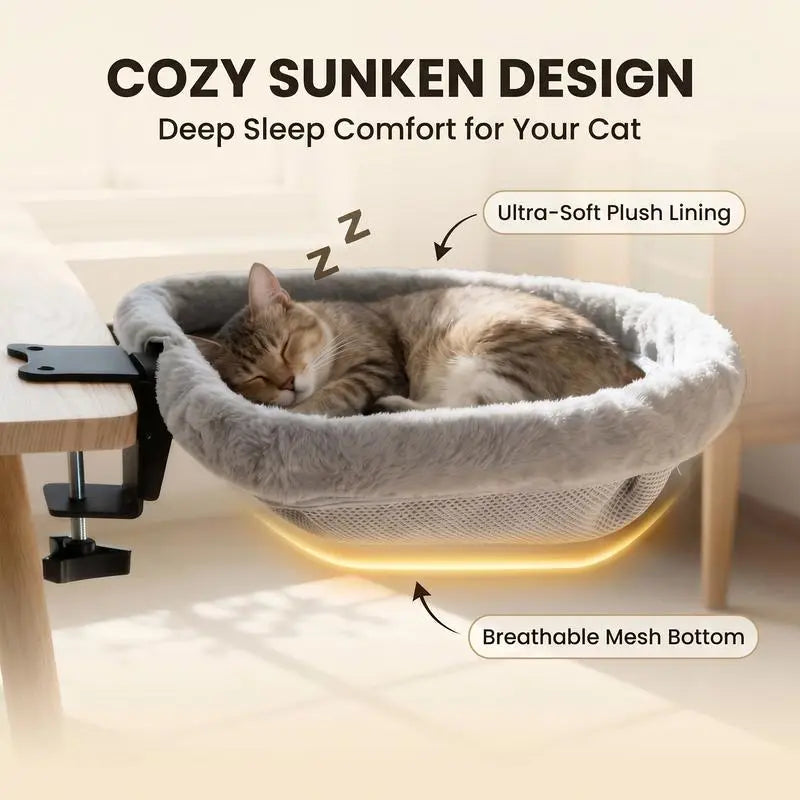 ZERO PET Cat Desk Hammock Bed - Upgraded Clamp, Soft & Sturdy Indoor Cat Nest, Holds Up to 45LBS, Machine Washable