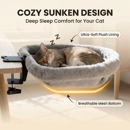 ZERO PET Cat Desk Hammock Bed - Upgraded Clamp, Soft & Sturdy Indoor Cat Nest, Holds Up to 45LBS, Machine Washable