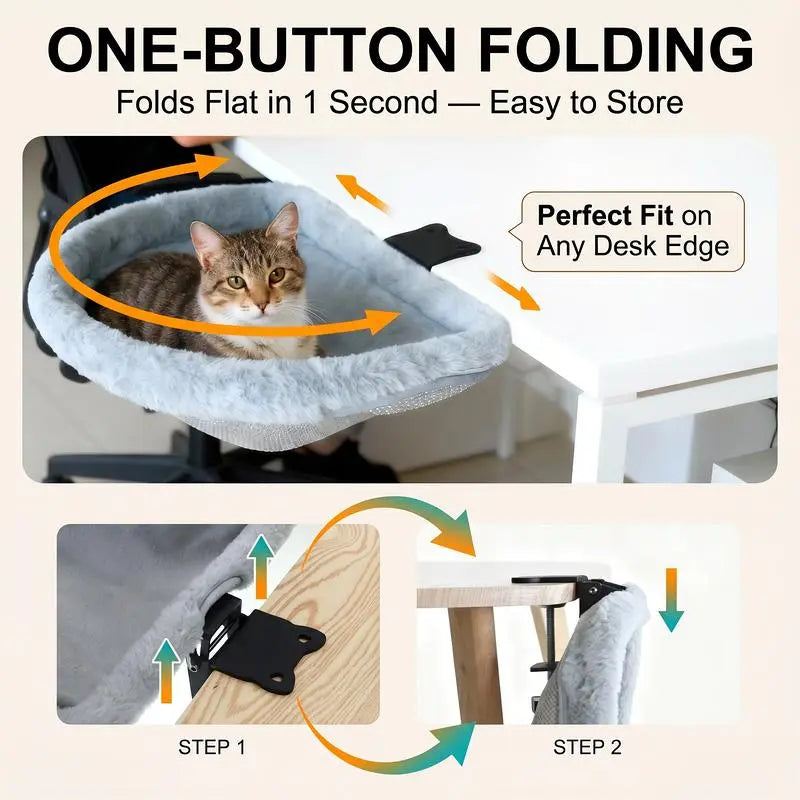 ZERO PET Cat Desk Hammock Bed - Upgraded Clamp, Soft & Sturdy Indoor Cat Nest, Holds Up to 45LBS, Machine Washable