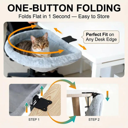 ZERO PET Cat Desk Hammock Bed - Upgraded Clamp, Soft & Sturdy Indoor Cat Nest, Holds Up to 45LBS, Machine Washable