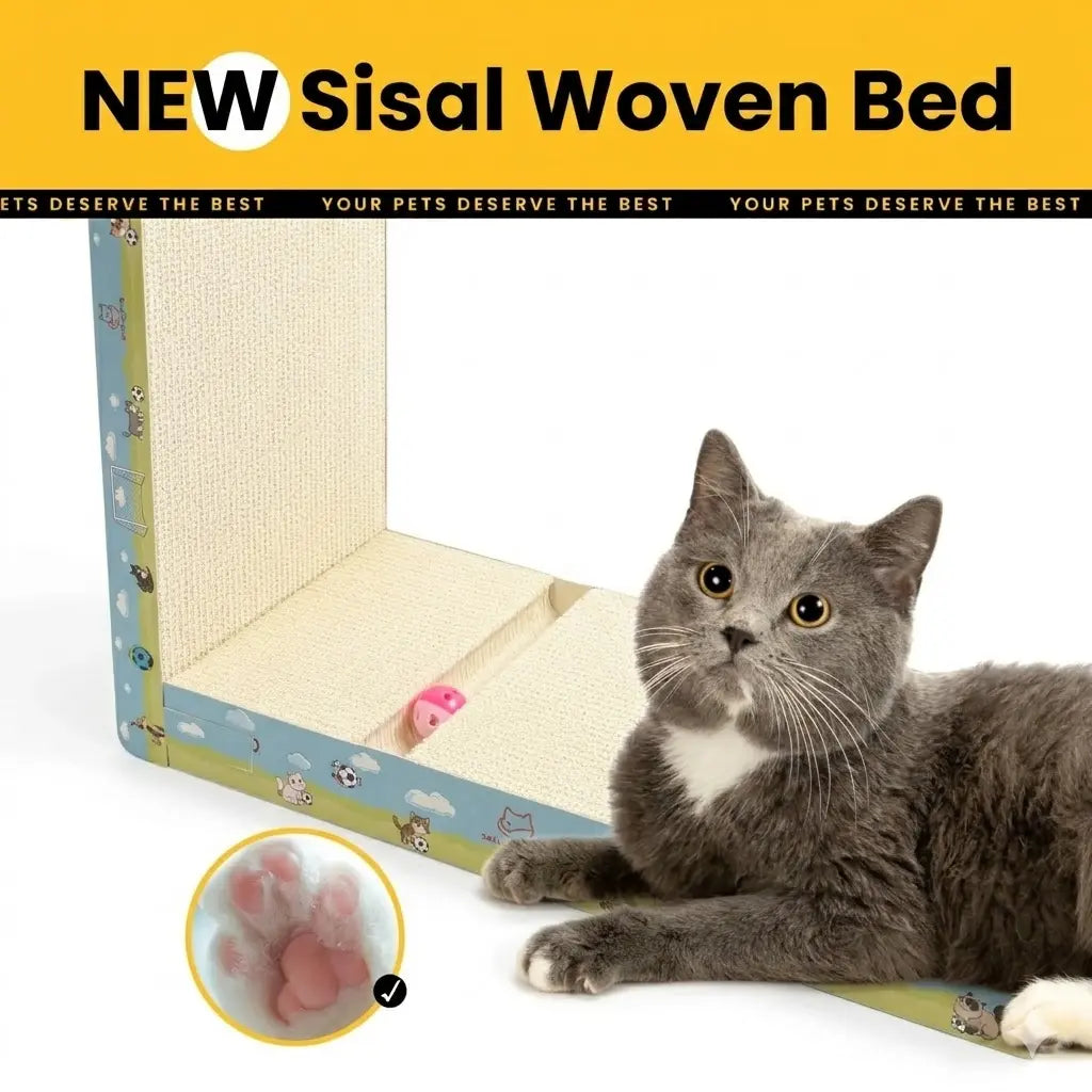 【Dealsforyoudays】Premium L-Shaped Cat Scratcher, Natural Non-Toxic Hardened Plant Fiber Cat Scratching Board Vertical, Sturdy Corrugated Cardboard Furniture Shield with Interactive Toy for Indoor Kitty