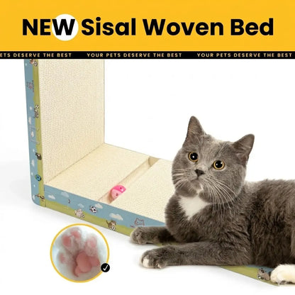 【Dealsforyoudays】Premium L-Shaped Cat Scratcher, Natural Non-Toxic Hardened Plant Fiber Cat Scratching Board Vertical, Sturdy Corrugated Cardboard Furniture Shield with Interactive Toy for Indoor Kitty