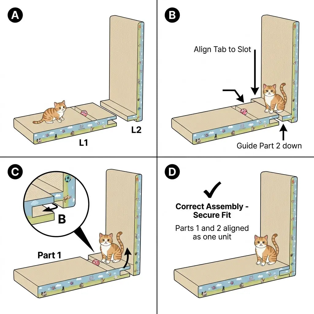 【Dealsforyoudays】Premium L-Shaped Cat Scratcher, Natural Non-Toxic Hardened Plant Fiber Cat Scratching Board Vertical, Sturdy Corrugated Cardboard Furniture Shield with Interactive Toy for Indoor Kitty