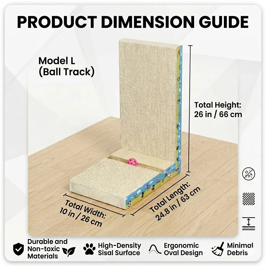 【Dealsforyoudays】Premium L-Shaped Cat Scratcher, Natural Non-Toxic Hardened Plant Fiber Cat Scratching Board Vertical, Sturdy Corrugated Cardboard Furniture Shield with Interactive Toy for Indoor Kitty