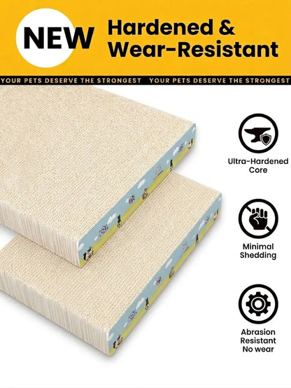 【Dealsforyoudays】Premium L-Shaped Cat Scratcher, Natural Non-Toxic Hardened Plant Fiber Cat Scratching Board Vertical, Sturdy Corrugated Cardboard Furniture Shield with Interactive Toy for Indoor Kitty